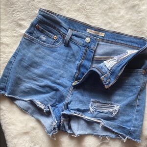 Levi's Blue Jean Shorts Distressed Mid-Thigh
